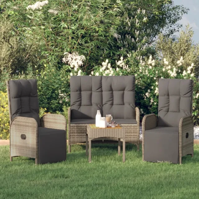 vidaXL 3-delige Tuinset met kussens poly rattan grijs, foto 2