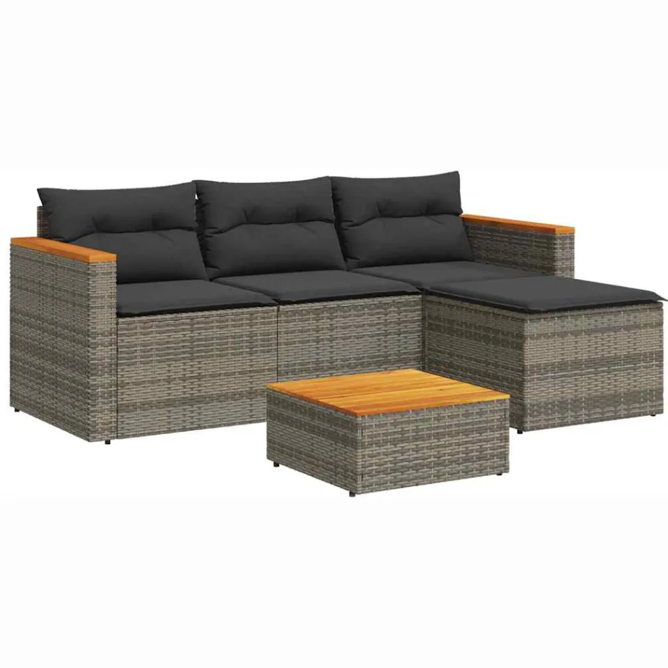 vidaXL 3-delige Loungeset met kussens poly rattan grijs