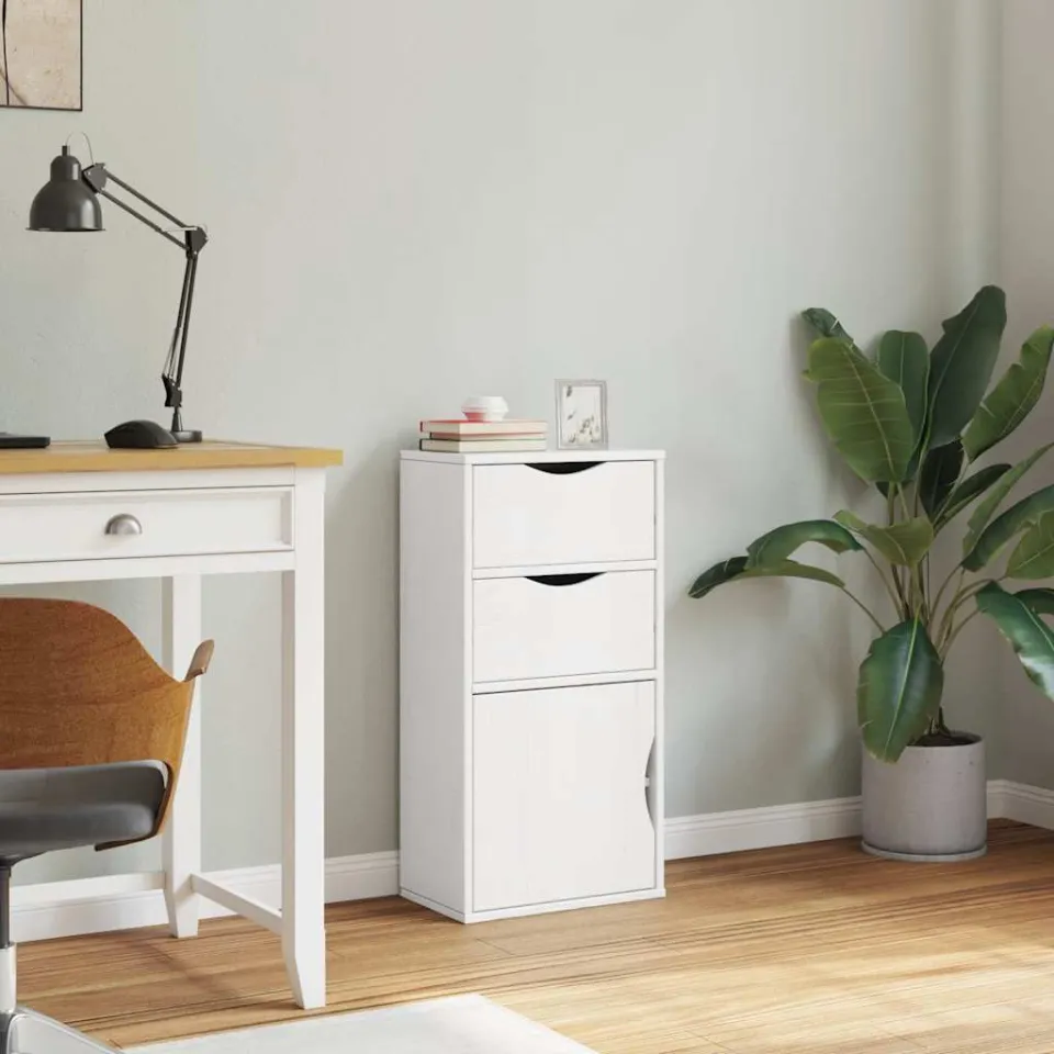 vidaXL Bijzetkast met lades ODDA wit 40x24x79 cm massief grenenhout, foto 4