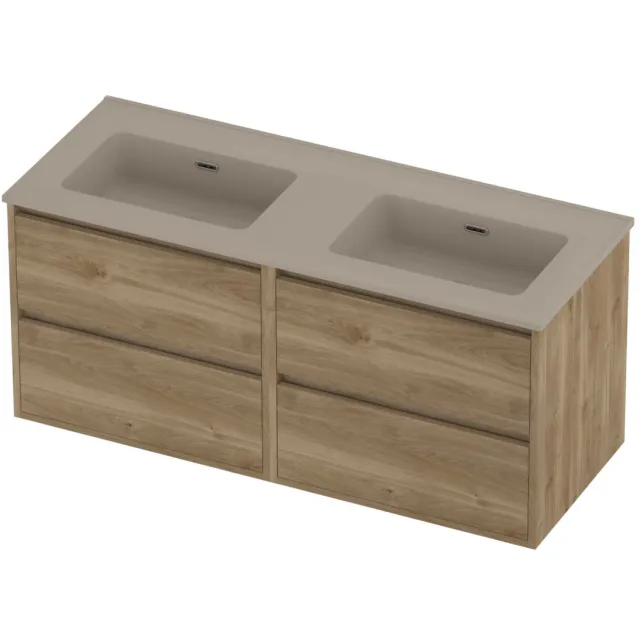 Proline Tribute Badmeubelset Porselein Elegant Dubbel 120x46x54 cm Mat Crème Cotton Cider Oak Eiken