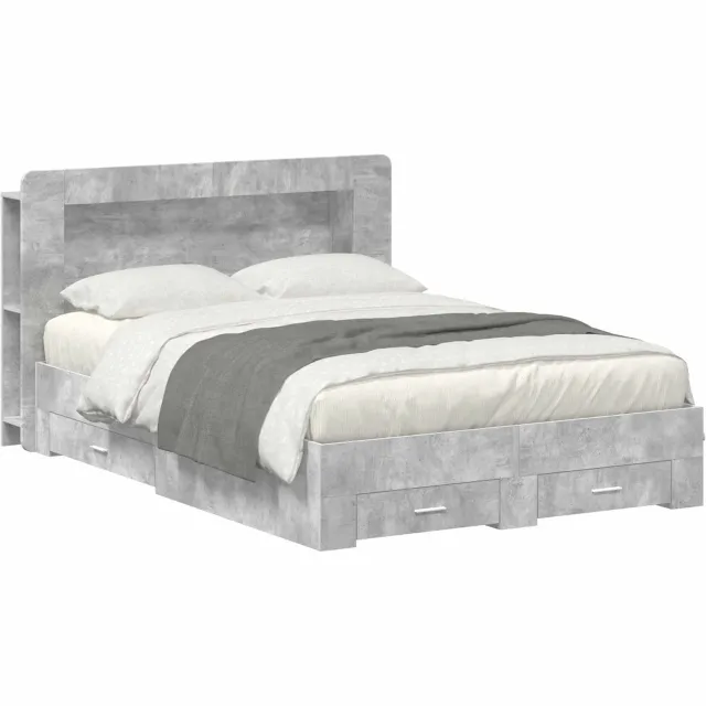 vidaXL Bedframe met opslag Betongrijs 150 x 200 cm Bewerkt hout
