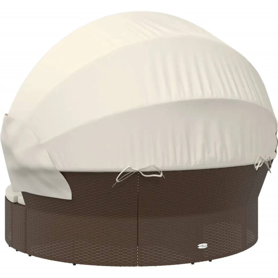 vidaXL Loungebed met luifel en kussens poly rattan bruin, foto 4