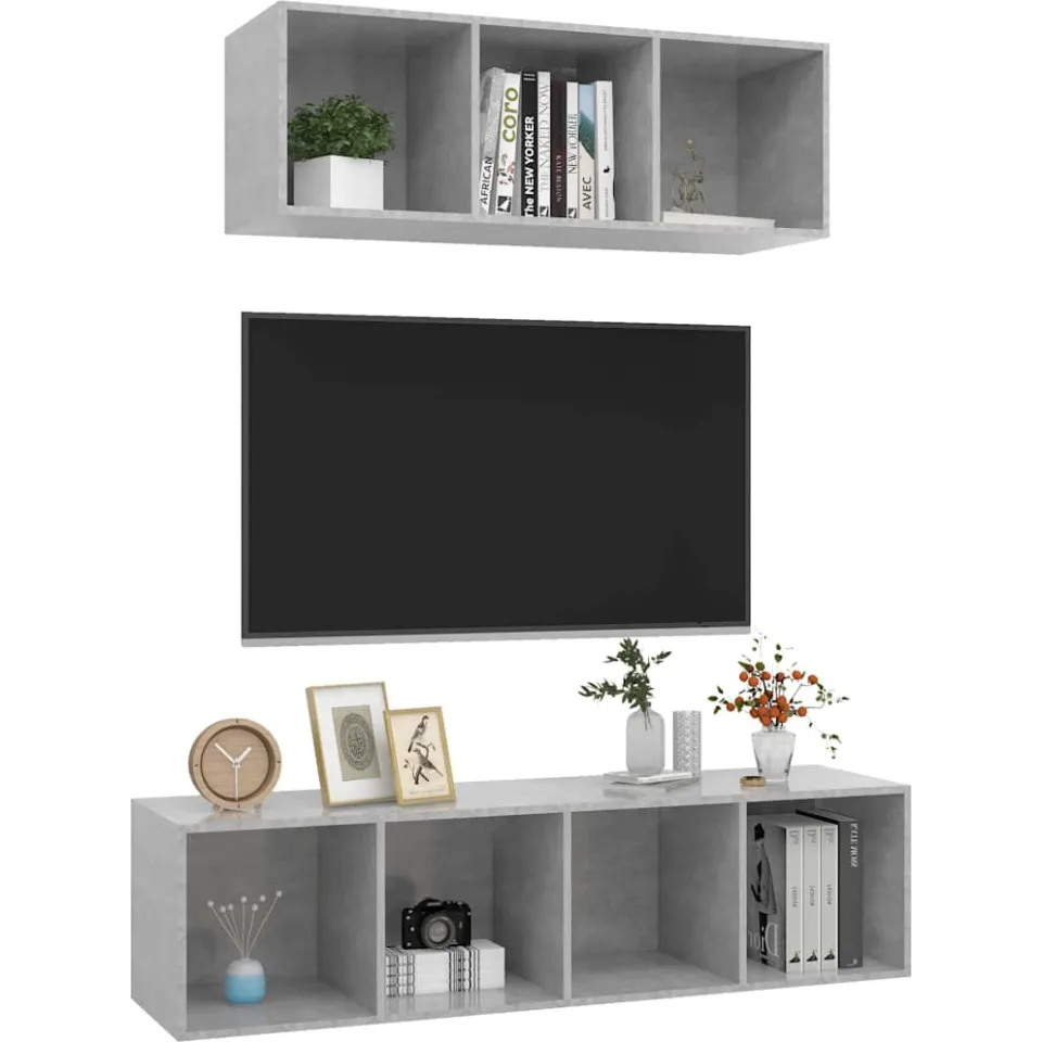 vidaXL 2-delige Tv-meubelset bewerkt hout betongrijs