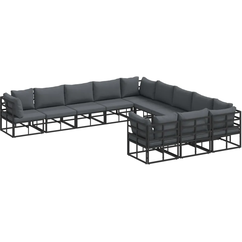 vidaXL Tuinbankenset 11 st Zwart Aluminium