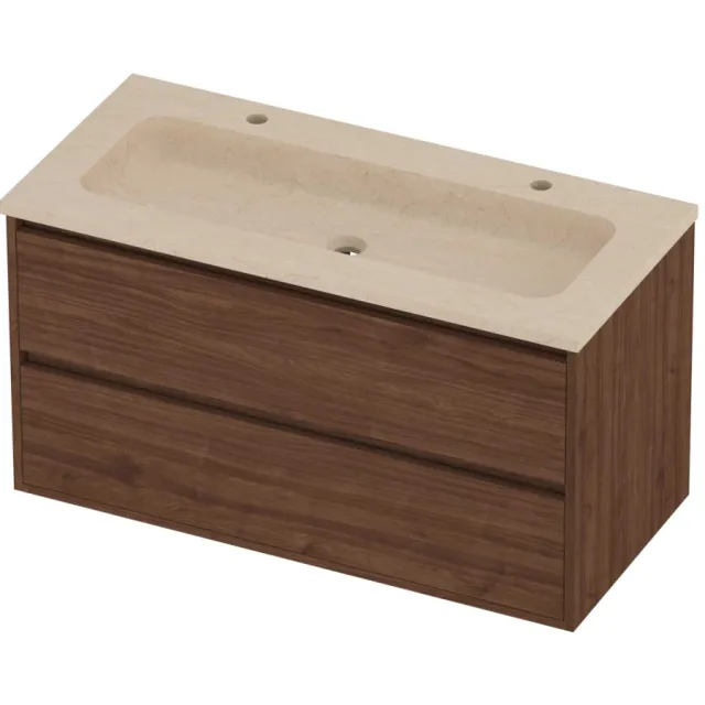 Proline Rollo Badmeubelset Hardsteen Elegant Greeploos 100x46x54 cm Sand Stone Indian Walnut Houtlook