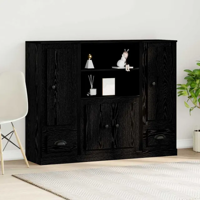 vidaXL Highboard Zwart eiken 132 x 35,5 x 103,5 cm Bewerkt hout, foto 2
