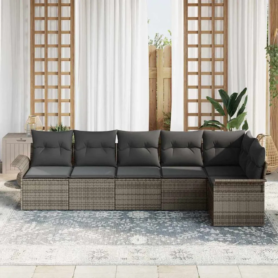 vidaXL Tuin Sofa Set 6 st Grijs poly rattan, foto 3