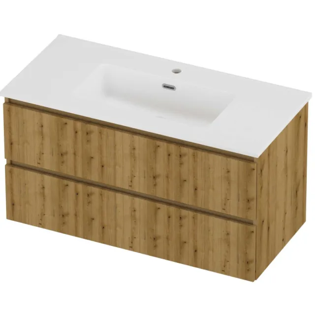 Proline Tribute Badmeubelset Porselein Elegant 1 Kraangat 100x46x54 cm Mat White Urban Oak Eiken