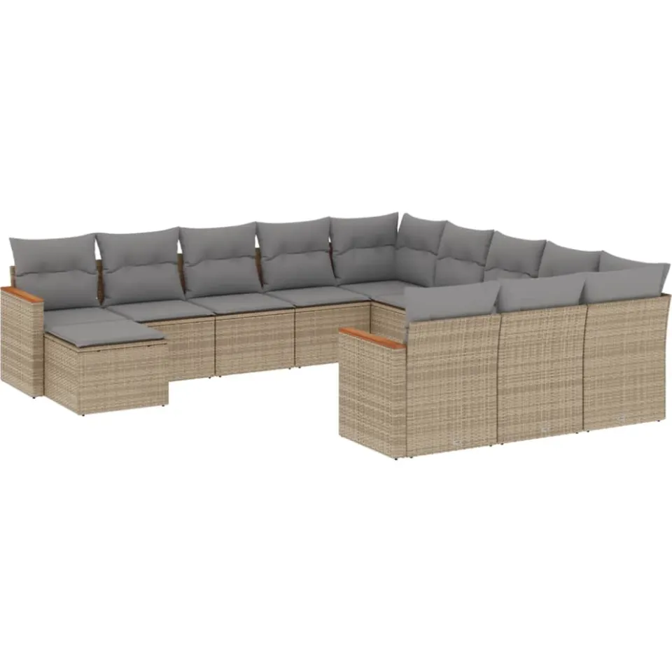 vidaXL 12-delige Loungeset met kussens poly rattan gemengd beige, foto 3