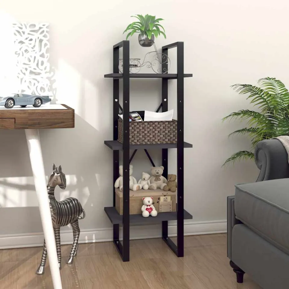 vidaXL Boekenkast met 3 schappen 40x30x105 cm bewerkt hout grijs, foto 3