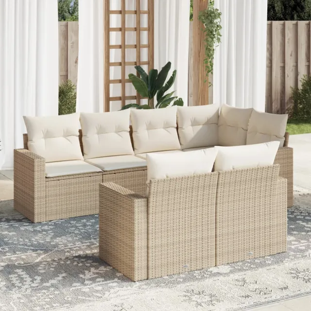 vidaXL 7-delige Loungeset met kussens poly rattan beige, foto 2