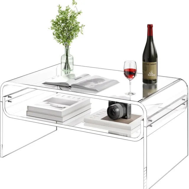 Vevor Salontafel, Bijzettafel, 2-Laags Salontafel met Opbergplank, Moderne Rechthoekige Salontafel Van Acryl, Ideaal voor Eetkamer, Kookeiland, Restaurant, Kantoor, 50 X 80 X 38 cm (Transparant)