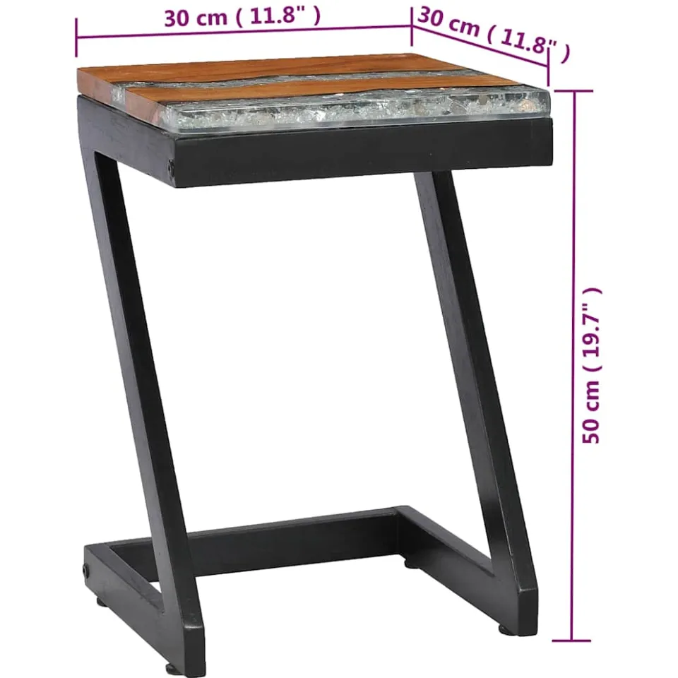 vidaXL Salontafel 30x30x50 cm massief teakhout en polyresin meerkleurig, foto 4