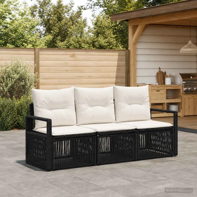 vidaXL Tuinbankenset 3 st 3-zits Zwart poly rattan, foto 2