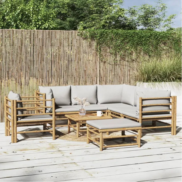 vidaXL 8-delige Loungeset met kussens bamboe lichtgrijs Bruin