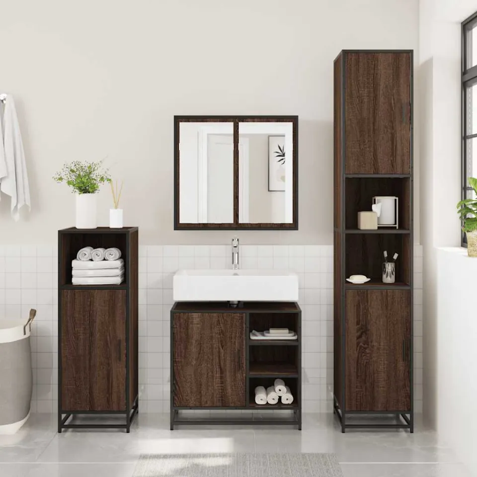 vidaXL Wastafelkast 65x33x60 cm bewerkt hout bruin eikenkleur, foto 2