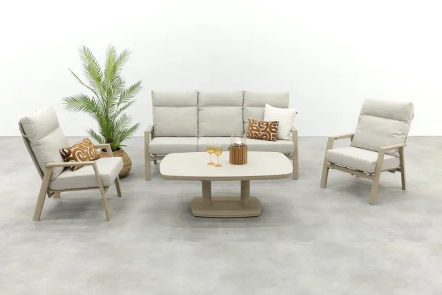 Van der Garde Tuinmeubelen Lagos/Welton verstelbare 5-zits stoel-bank aluminium loungeset - Latte Zand/Beige/Latte
