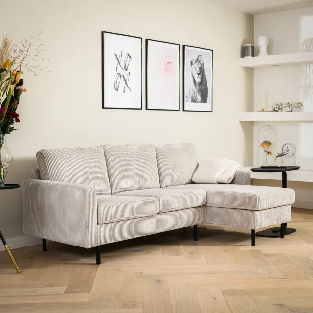 Giga Living Bank 3-Zits Ribstof Naturel - Bank Roard - 200x135cm - Giga Meubel Beige