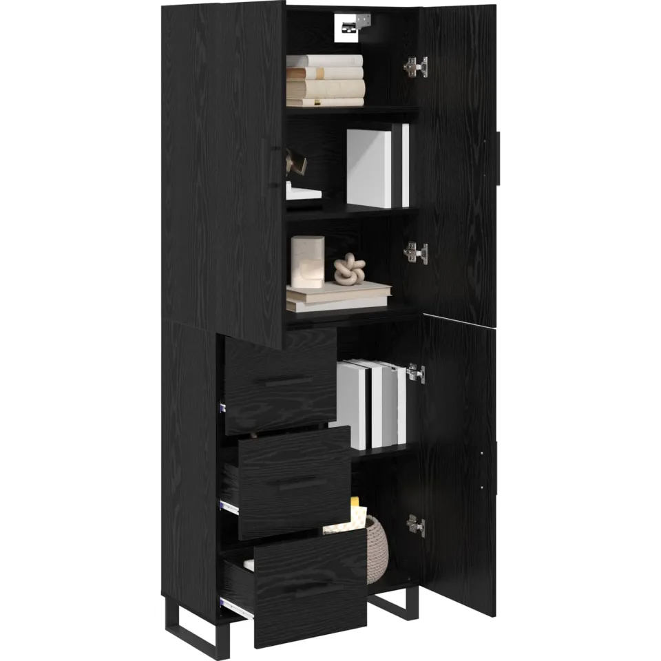 vidaXL Hoge kast 2 st Zwart Eiken 69,5 x 34 x 180 cm