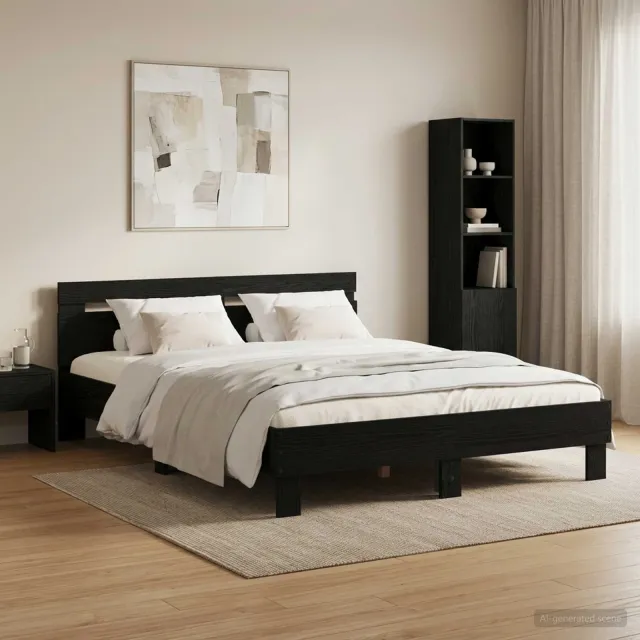 vidaXL Bedframe Zwart eiken 135 x 190 cm Bewerkt hout