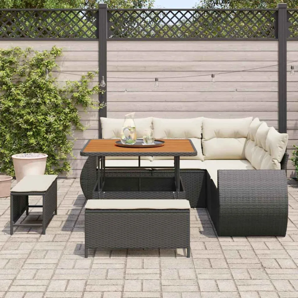 vidaXL Tuinbankenset 8 st Zwart poly rattan, foto 3
