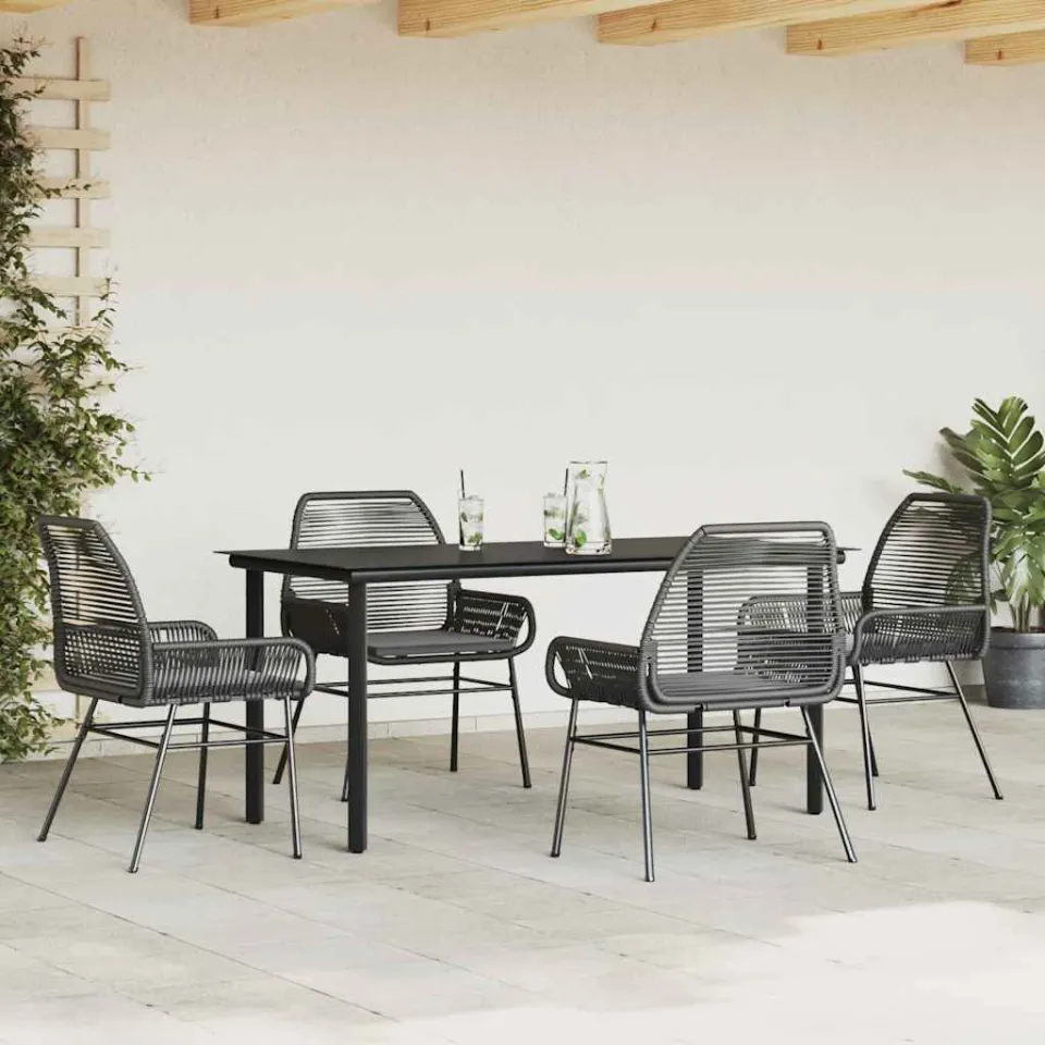 vidaXL 5-delige Tuinset met kussens poly rattan glas zwart, foto 2