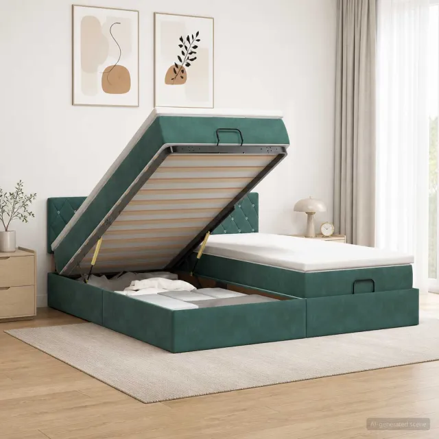 vidaXL Ottoman bed met matras met hoofdeinde 2 pcs Donkergroen Fluweel