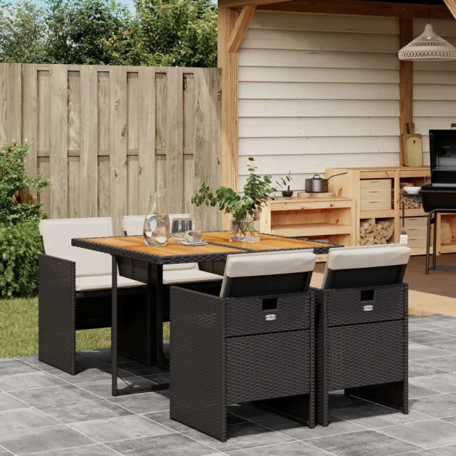 vidaXL 5-delige Tuinset met kussens poly rattan zwart, foto 2