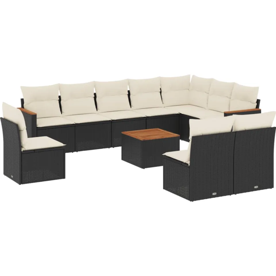 vidaXL 11-delige Loungeset met kussens poly rattan zwart, foto 3