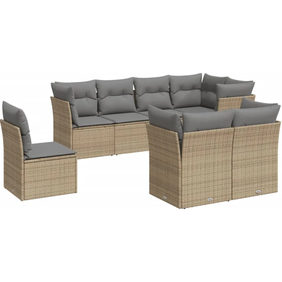 vidaXL 8-delige Loungeset met kussens poly rattan beige