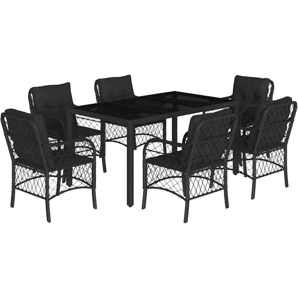 vidaXL 7-delige Tuinset met kussens poly rattan zwart, foto 3