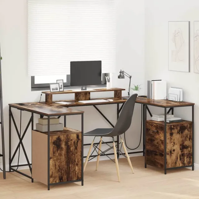 vidaXL Bureau Gerookt eiken Bewerkt hout 182 x 101 x 87,5 cm, foto 2