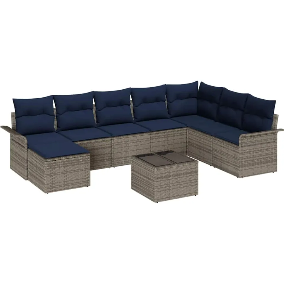 vidaXL Tuin Sofa Set 9 st Grijs poly rattan