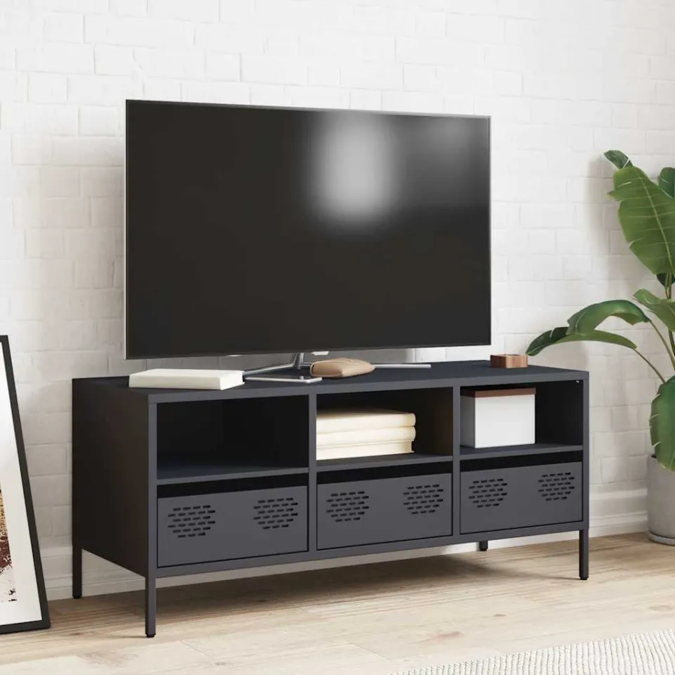 vidaXL Tv-meubel 101,5x39x43,5 cm koudgewalst staal antracietkleurig, foto 2