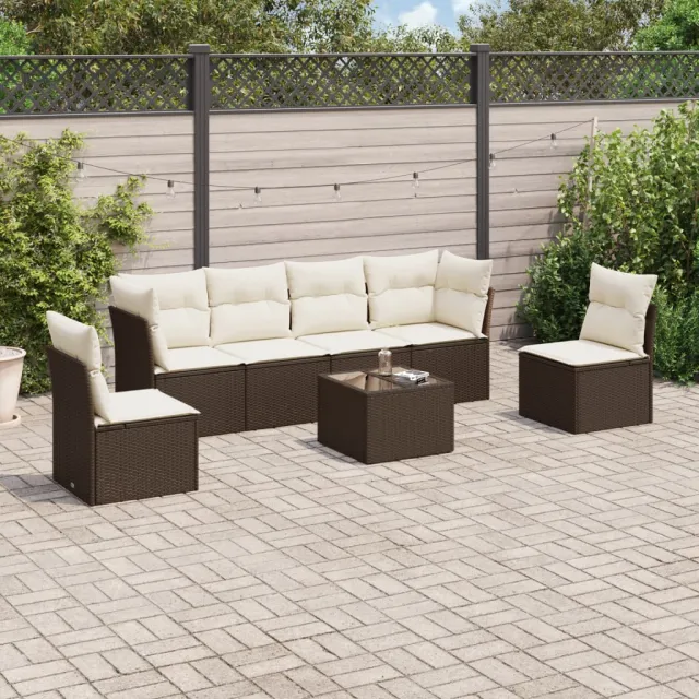 vidaXL 7-delige Loungeset met kussens poly rattan bruin, foto 2