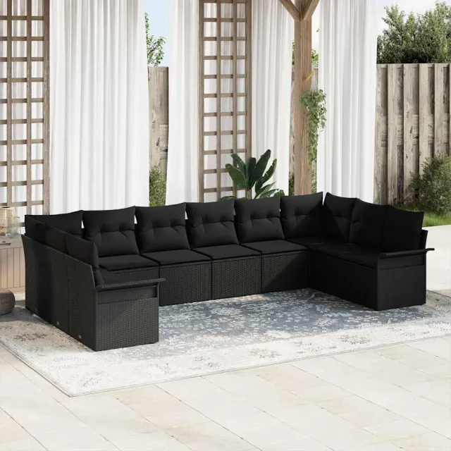 vidaXL Tuin Sofa Set 10 st Zwart poly rattan, foto 2