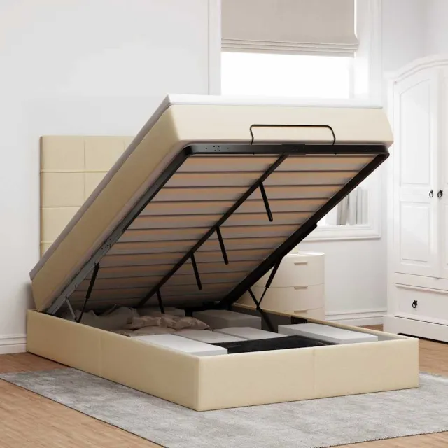vidaXL Ottoman bed met matras 120x200cm stof crèmekleurig