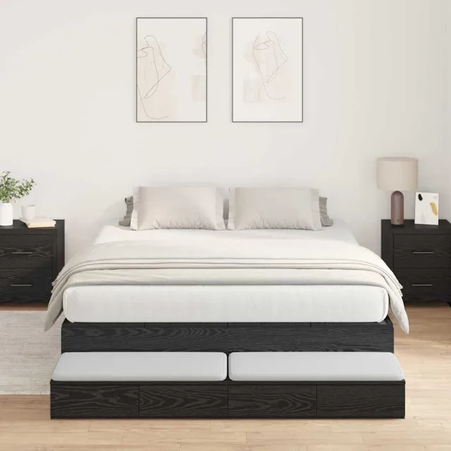 vidaXL Opbergbedframe met lade Zwart Eiken 140 cm Bewerkt hout