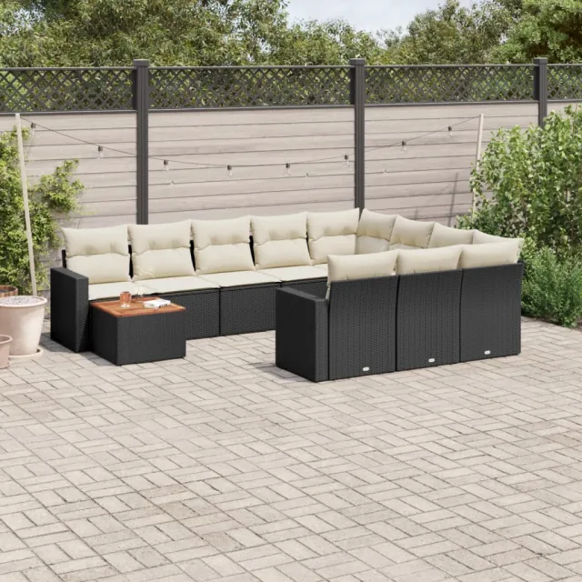 vidaXL 11-delige Loungeset met kussens poly rattan zwart, foto 2