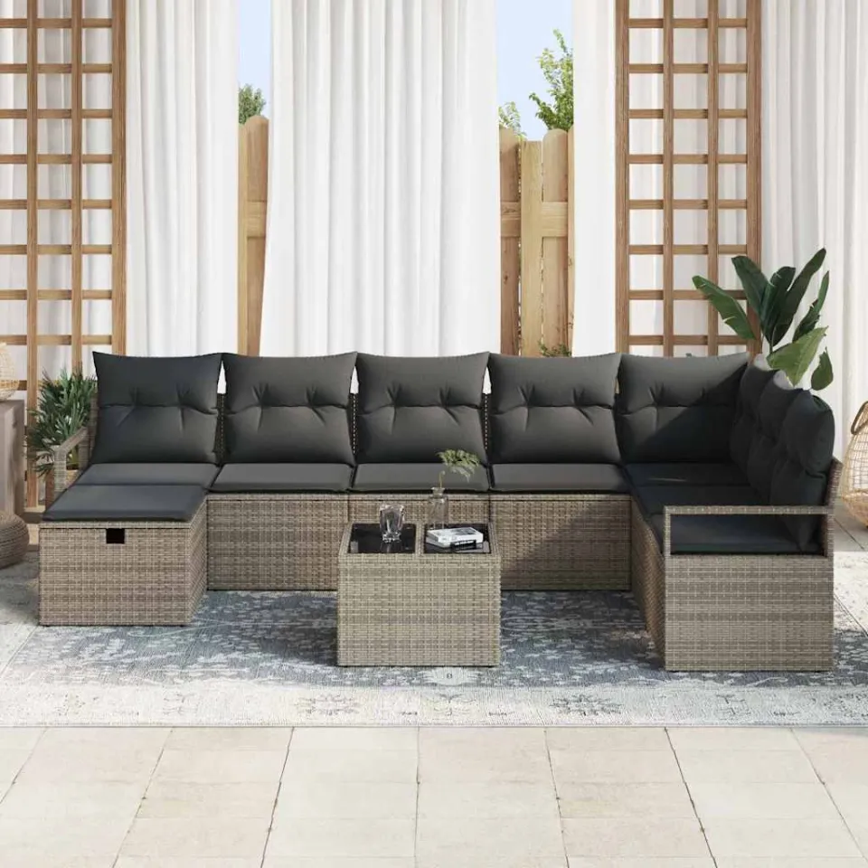 vidaXL Bankstel 6 st poly rattan grijs, foto 3