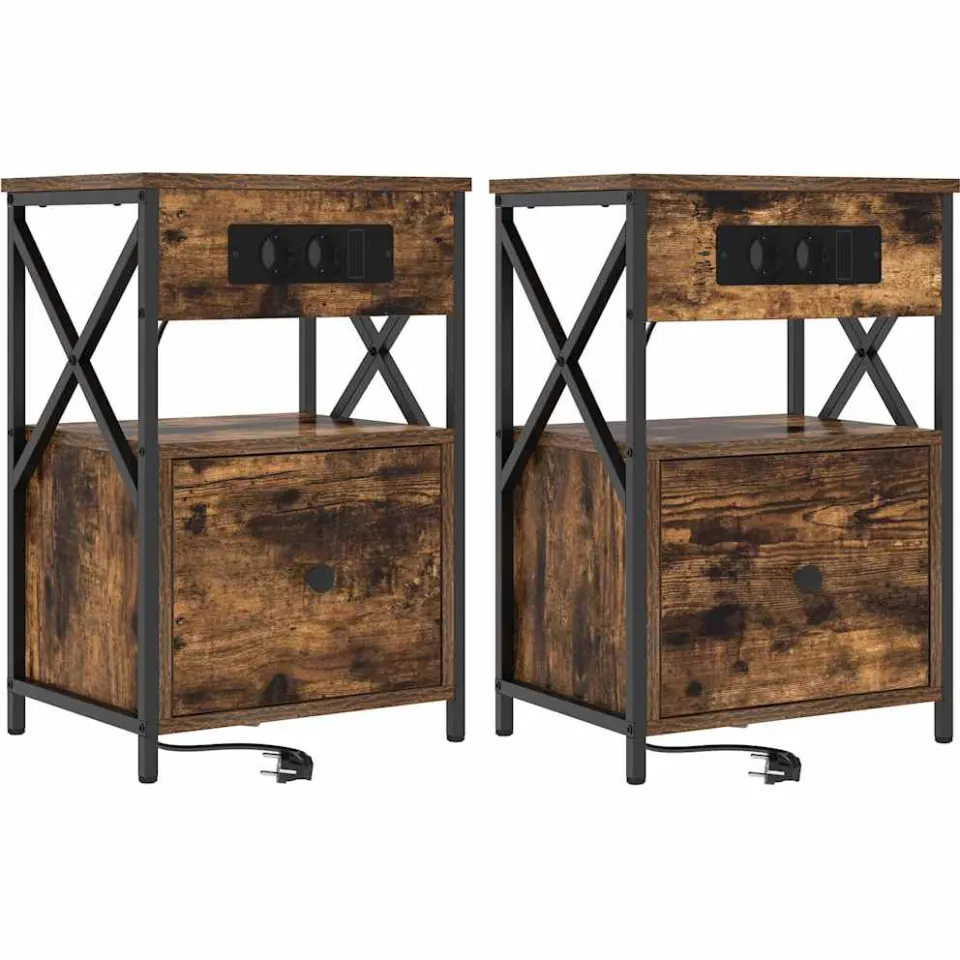vidaXL Nachtkastje 2 st Gerookt eiken 40 x 31 x 60 cm Bewerkt hout, foto 3