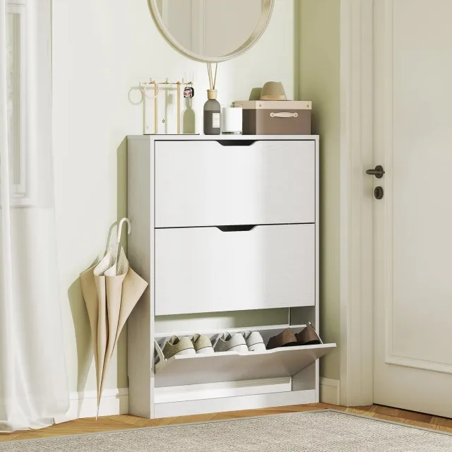 Pugsdrly Schoenenkast met 3 klaplades, voor maximaal 12 paar schoenen, spaanplaat, 80 x 17 x 108 cm, wit