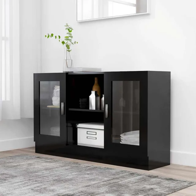 vidaXL Vitrinekast 120x30,5x70 cm bewerkt hout zwart, foto 2