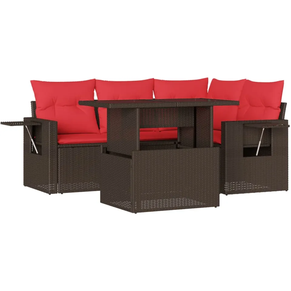 vidaXL 5-delige tuinbankset met kussens, bruin polyrotan, foto 3