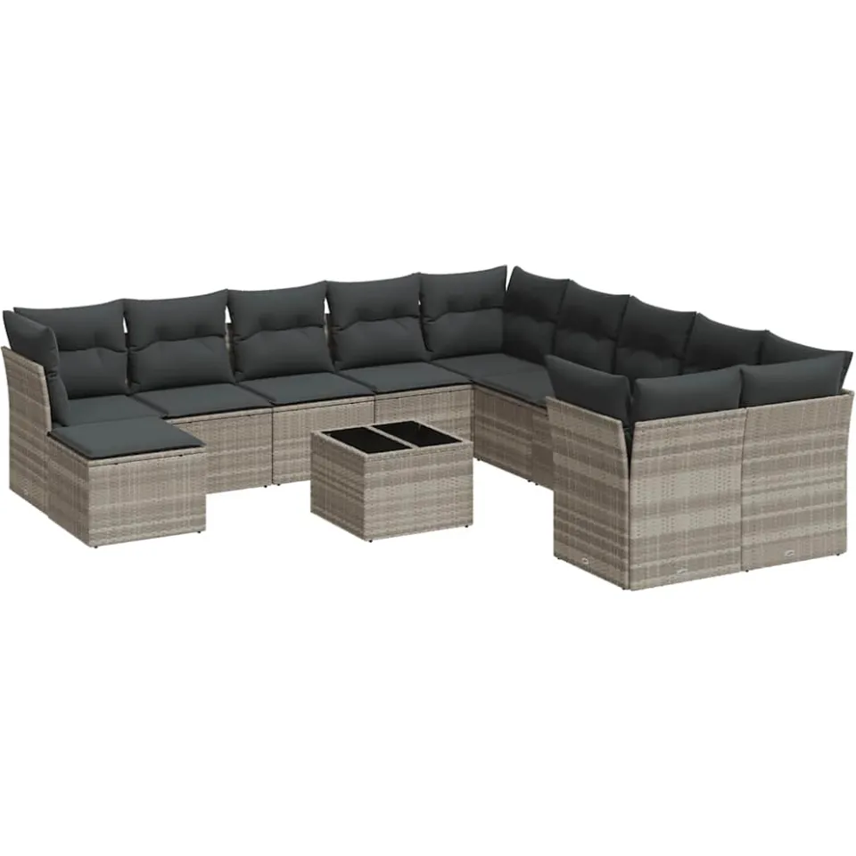 vidaXL 12-delige Loungeset met kussens poly rattan lichtgrijs