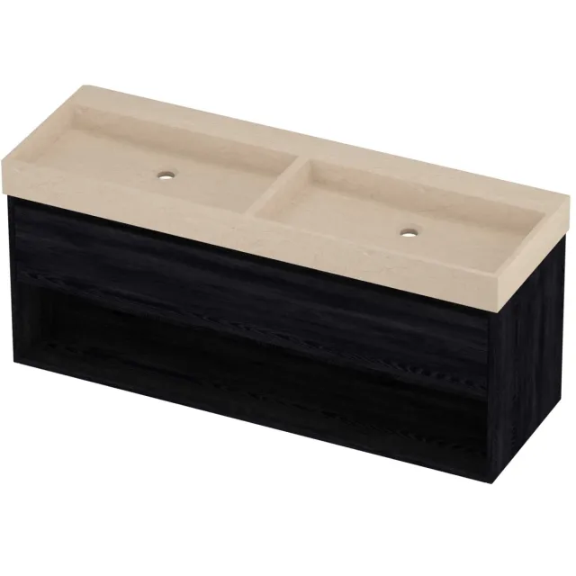 Proline Evoli Badmeubelset Hardsteen Loft Met Schap 140x46x62 cm Sand Stone Black Oak Eiken