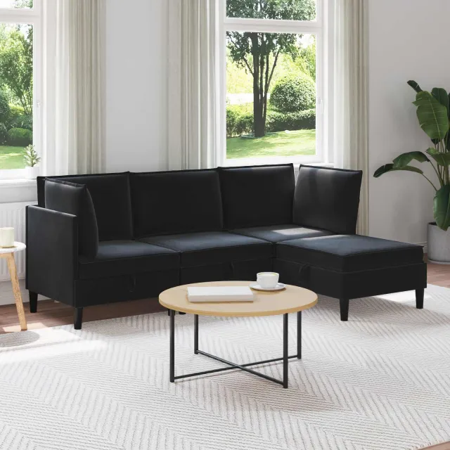 vidaXL Woonkamer Meubelset 4 st 210 x 140 x 82 cm Zwart Fluweel