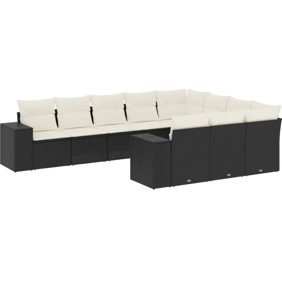 vidaXL 10-delige Loungeset met kussens poly rattan zwart