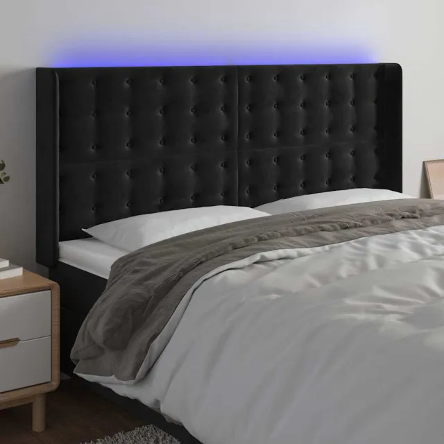 vidaXL Hoofdbord LED 203x16x118/128 cm fluweel zwart
