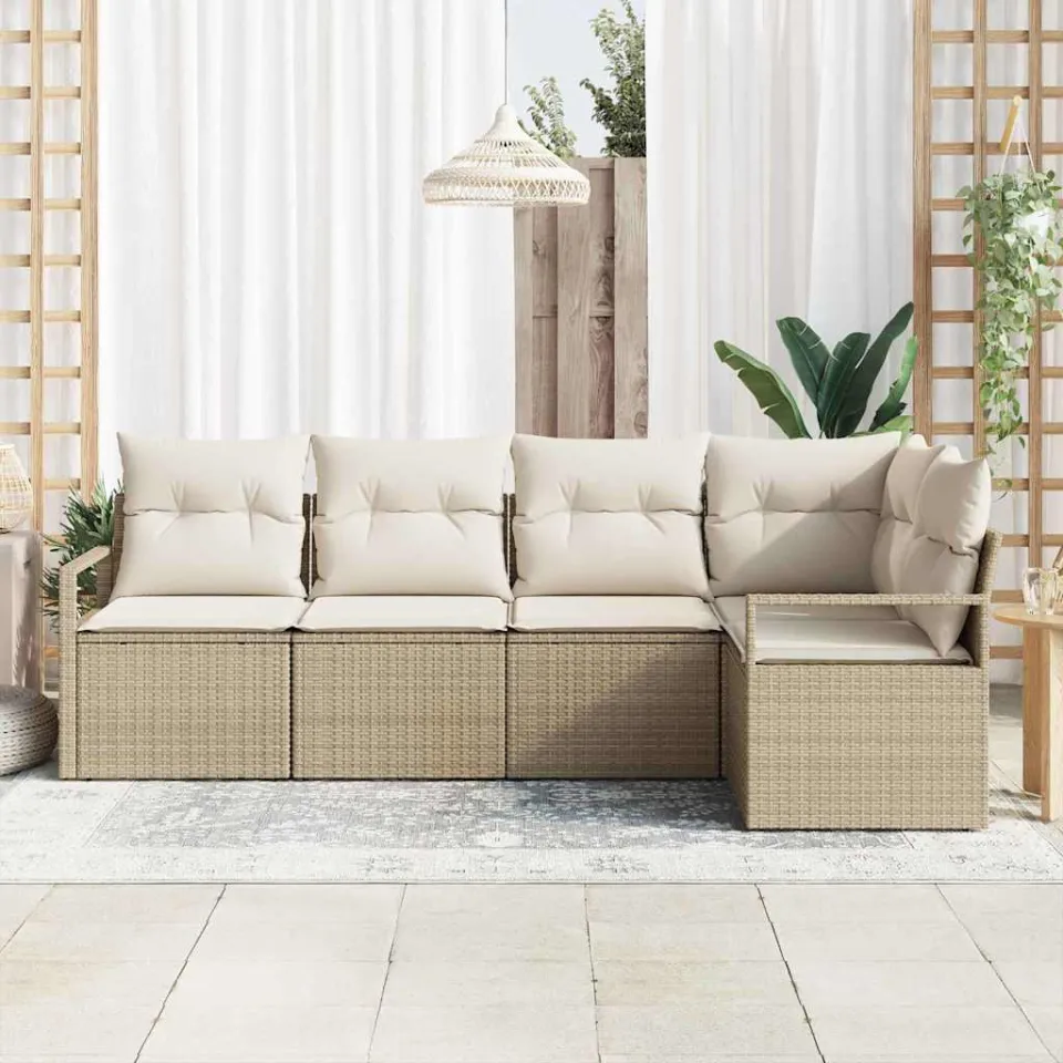 vidaXL Tuinbankenset 5 st Beige en Wit poly rattan, foto 3